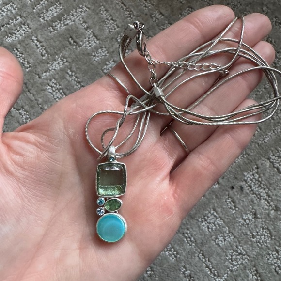 Vintage Blue/Green Stone Necklace Silver Toned - Picture 2 of 4